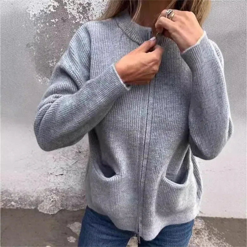 Cardigan Zippé Femme – Maille Unie