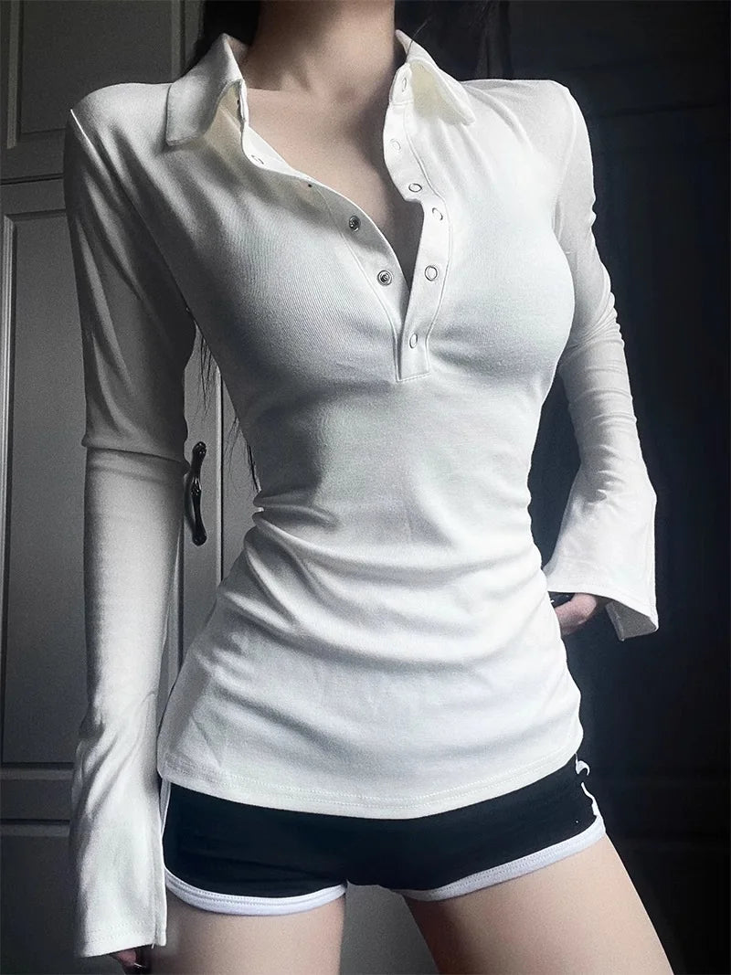T-shirt Polo Ajusté Femme – Manches Longues