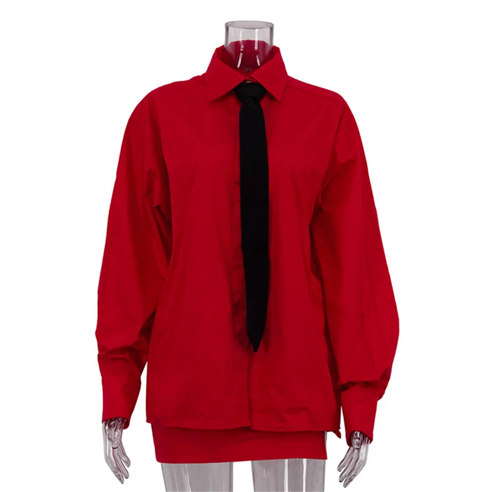 Ensemble femme rouge chemise et mini-jupe