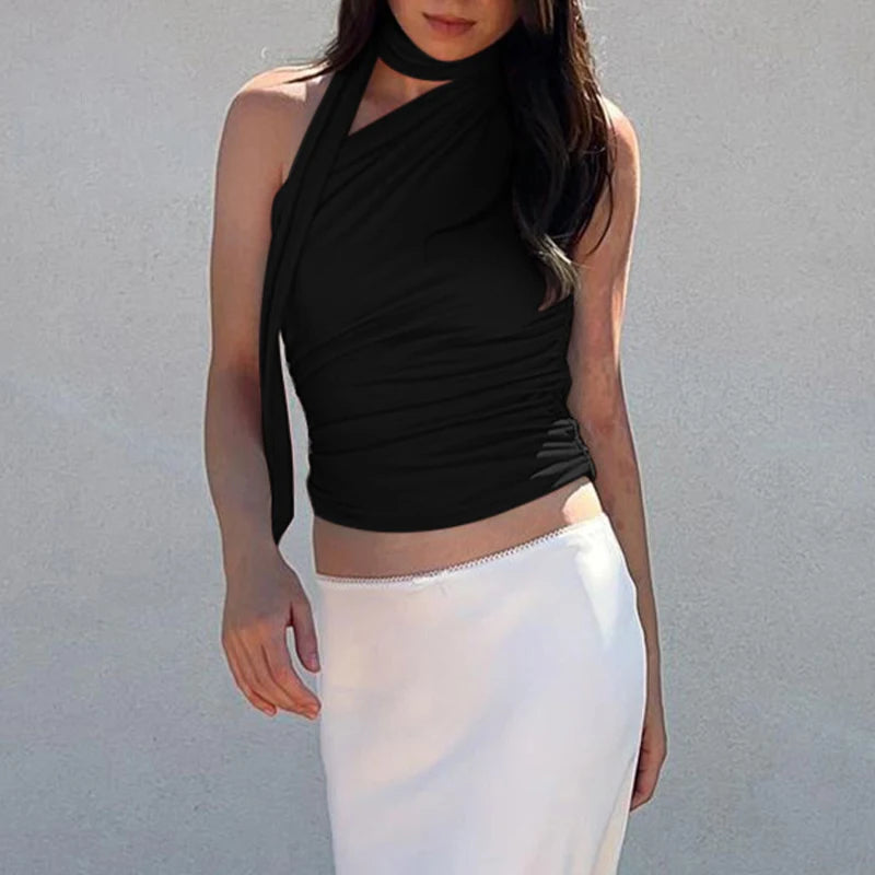 T-shirt Plissé Femme – Col Asymétrique Élégant