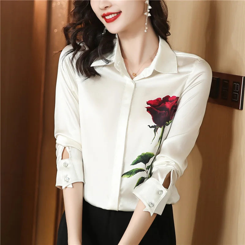 Chemise Blanche Femme – Manches Longues et Imprimé