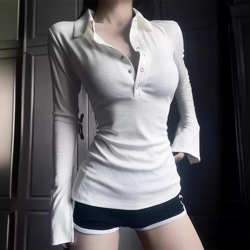 T-shirt Polo Ajusté Femme – Manches Longues
