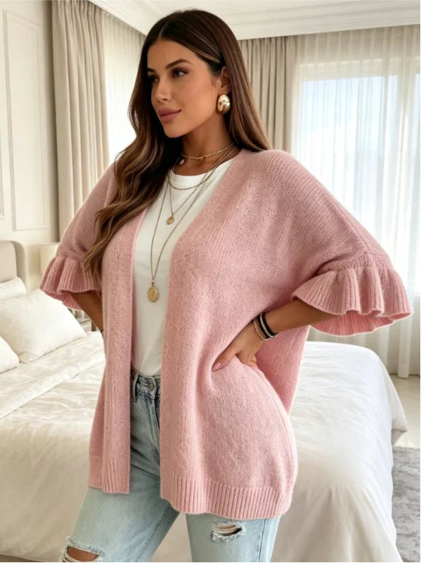 Cardigan Léger Femme – Maille Douce et Volants