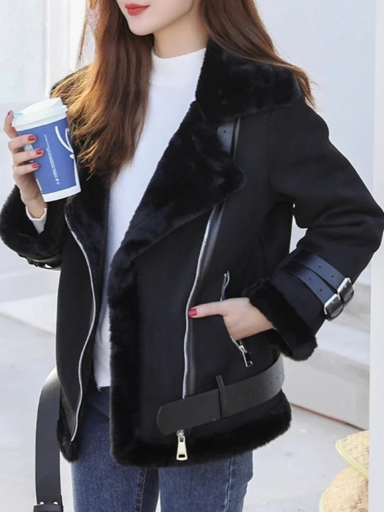 Veste courte femme effet peau de mouton vintage en simili cuir