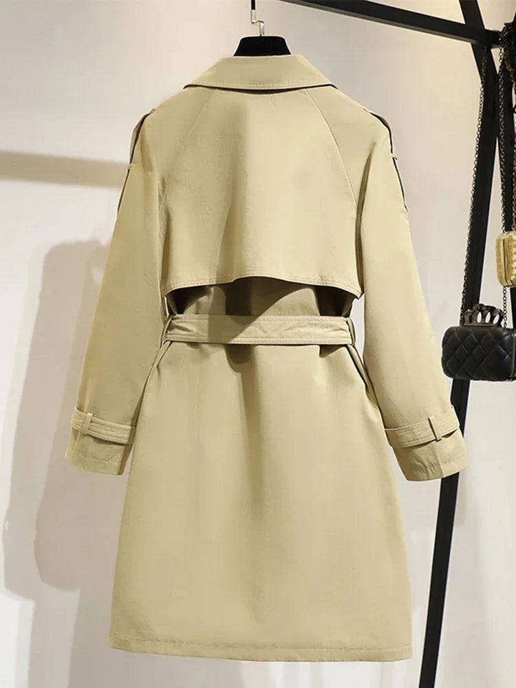 Manteau long femme croisé élégant avec ceinture