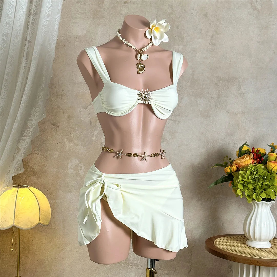 Bikini 3 Pièces Femme – Jupe à Volants