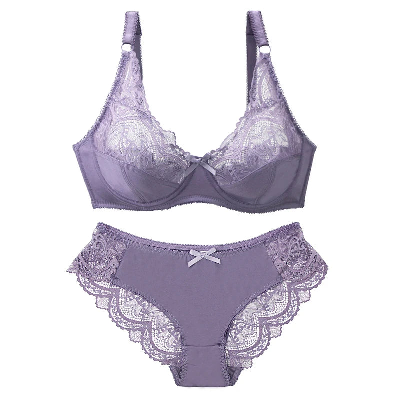 Ensemble Lingerie Femme – Push-Up à Nœud en Dentelle et Culotte