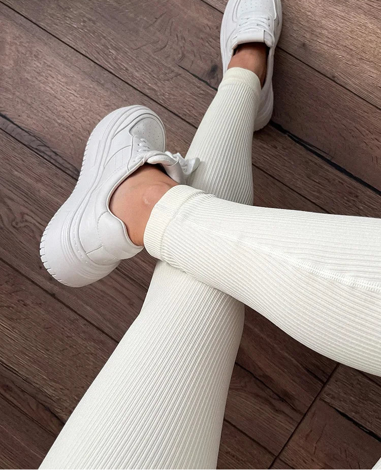 Legging Thermique Femme – Côtelé et Taille Haute