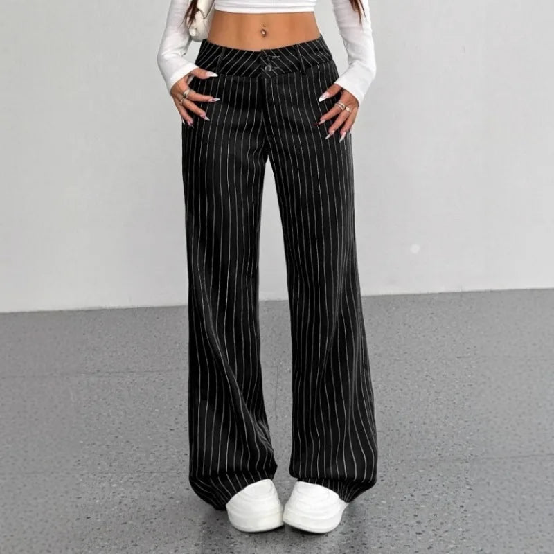 Pantalon Large Rayé Femme – Coupe Décontractée