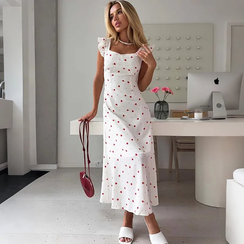 Robe Longue Fluide Femme – Manches Volantées