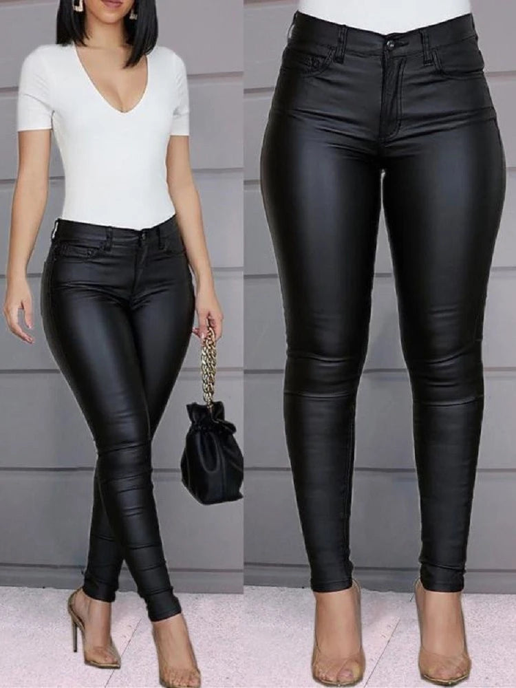Pantalon Similicuir Femme – Taille Haute Extensible