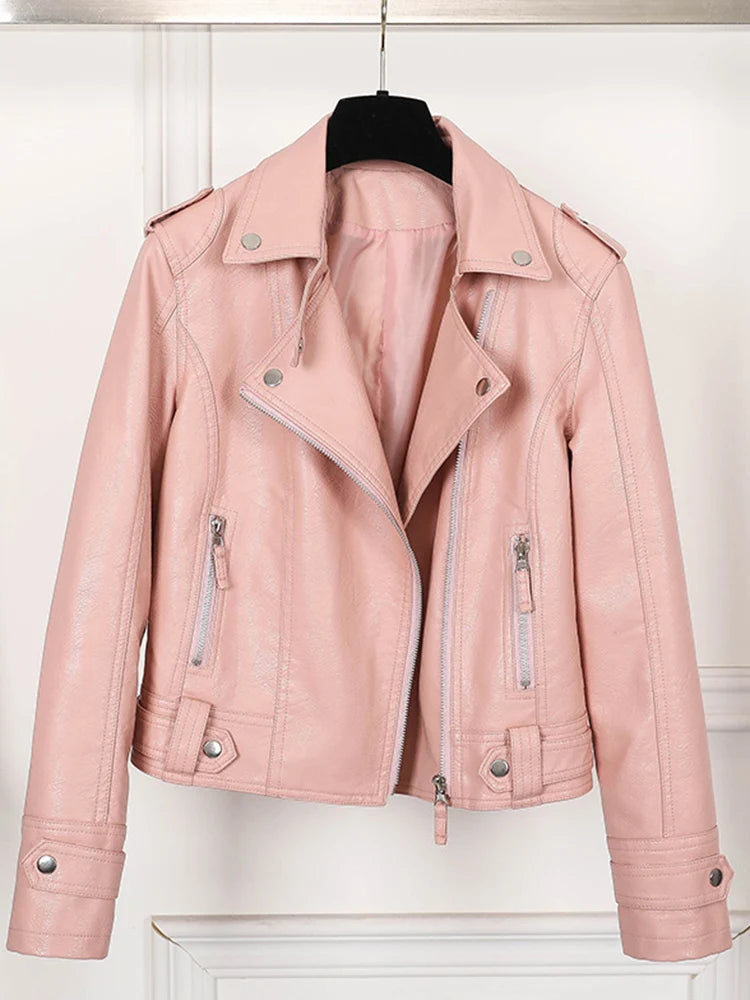 Veste biker femme beige en simili cuir