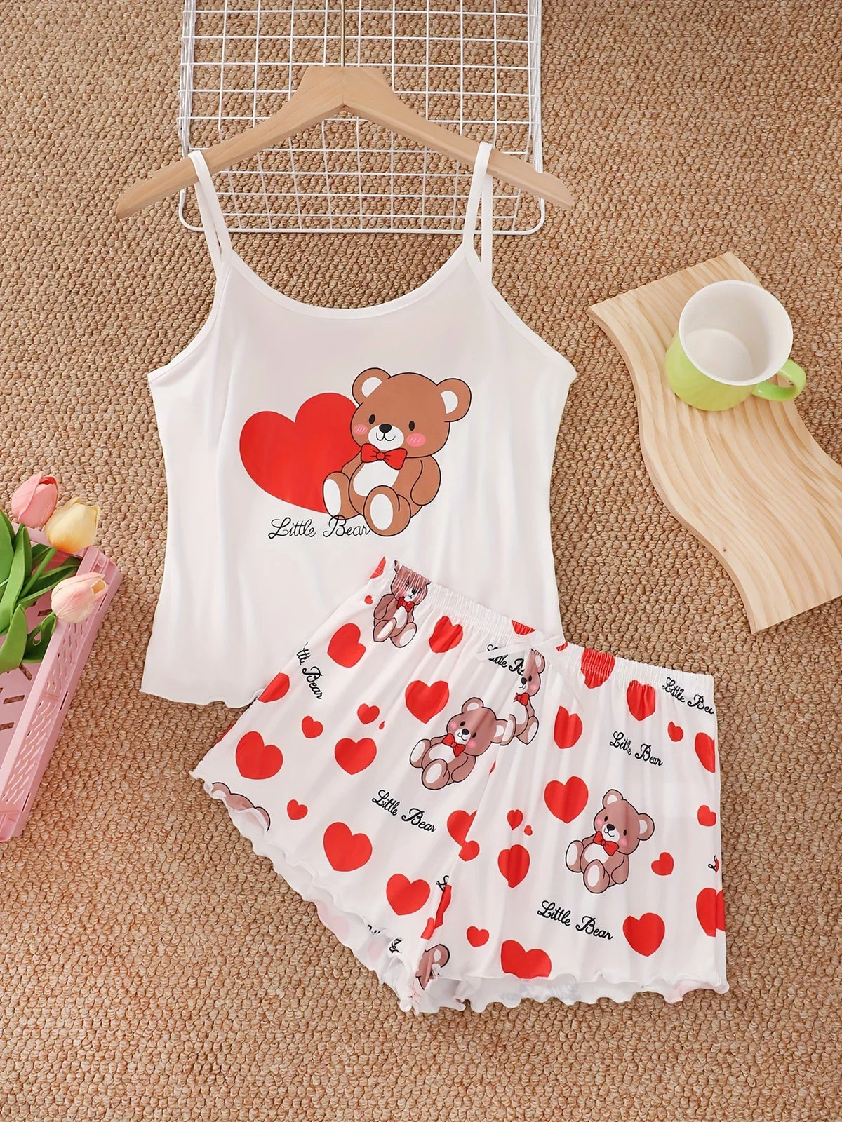 Pyjama d’Été Femme – Ours d’Amour, Haut Court et Short