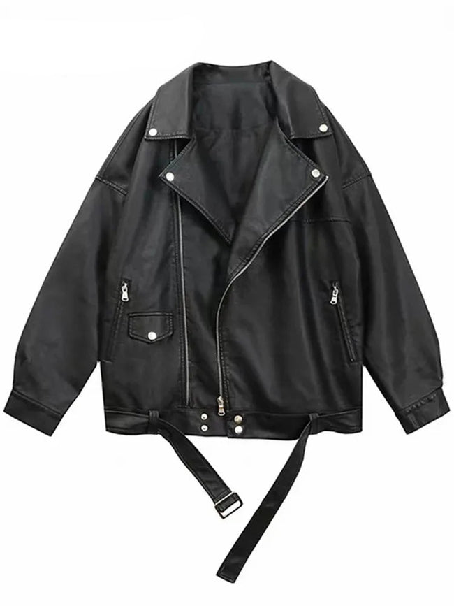 Blouson biker femme souple en simili cuir