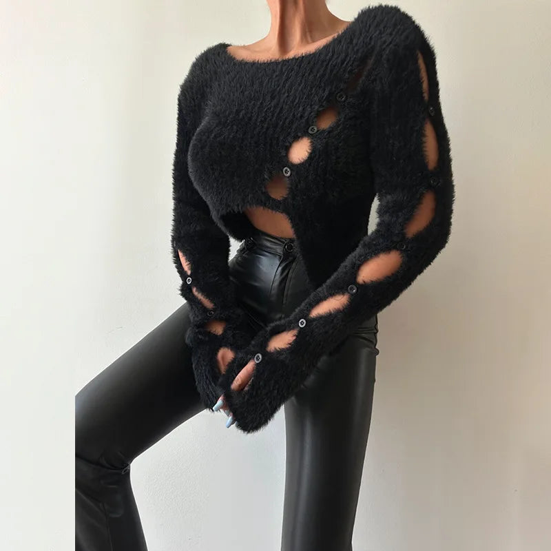 Pull femme à manches effet fourrure