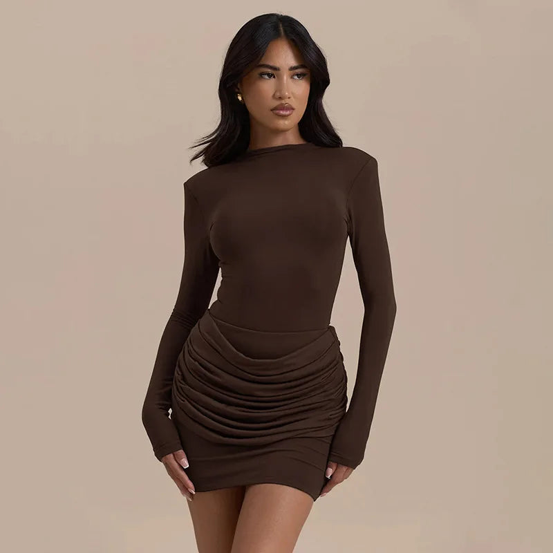 Robe Courte Femme Drapée à Manches Longues