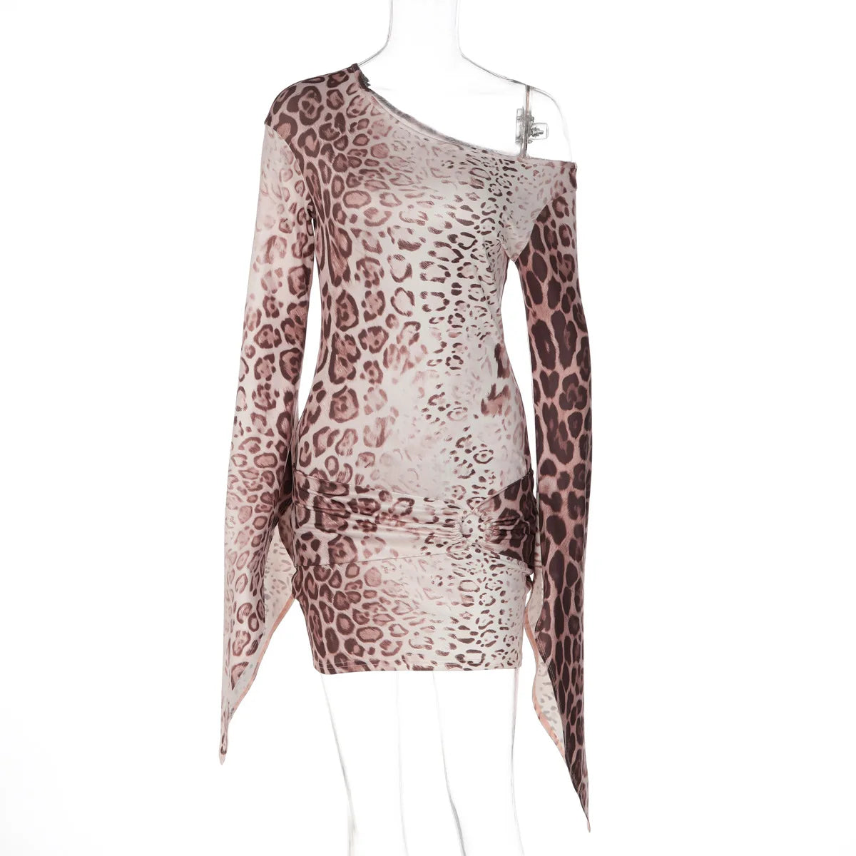 Robe femme moulante asymétrique imprimé léopard
