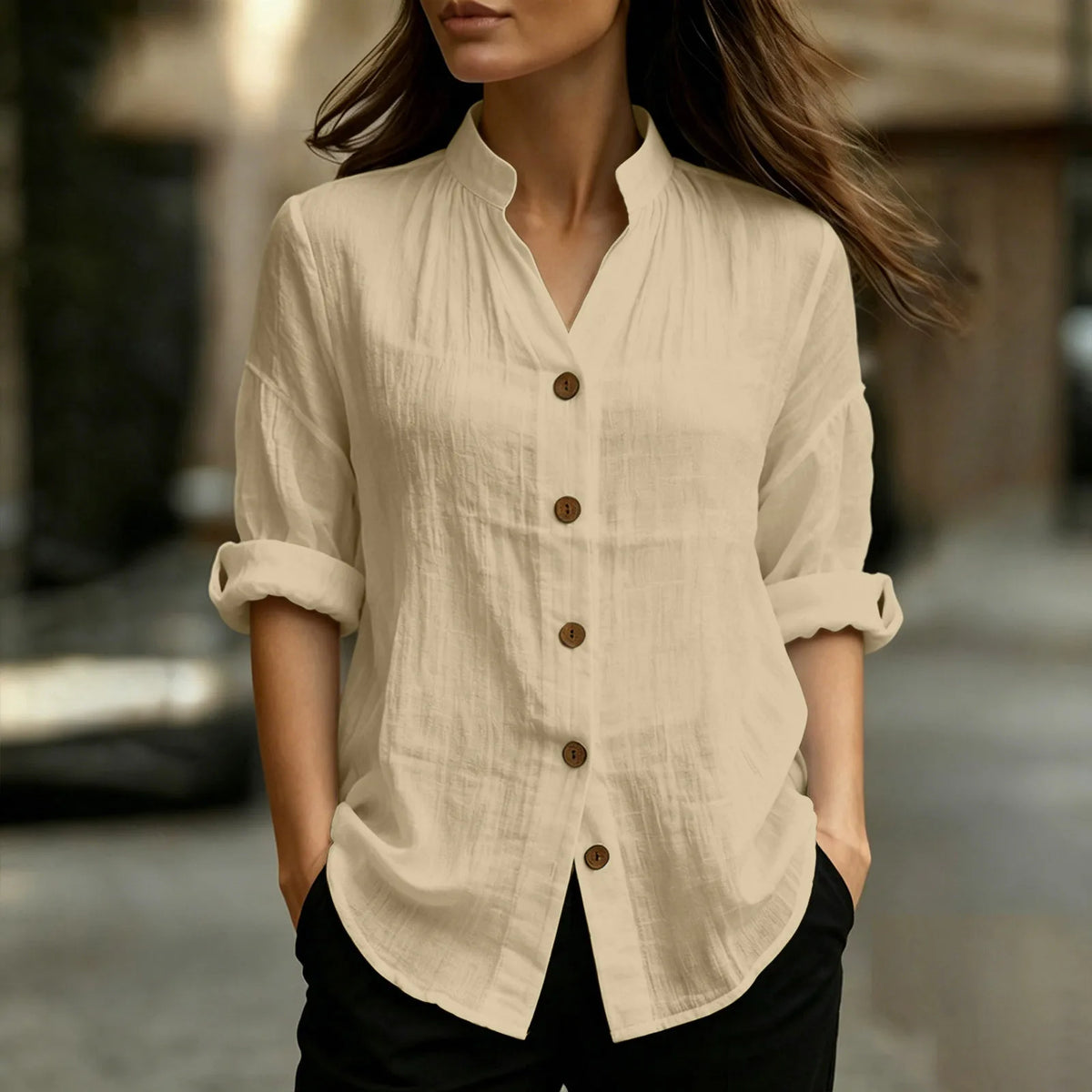 Chemisier Femme – Coton et Lin, Col Montant
