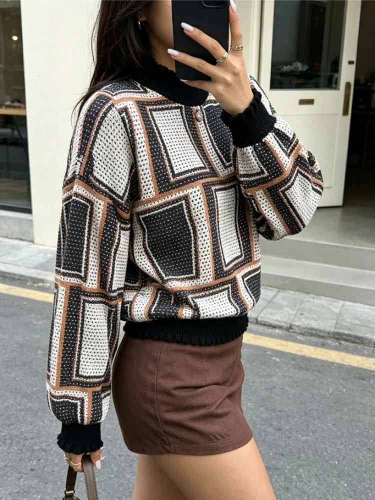 Chemisier Vintage à Carreaux Femme – Col Montant