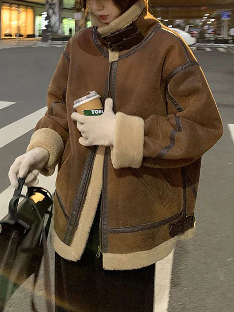 Veste femme vintage en faux daim et fausse fourrure