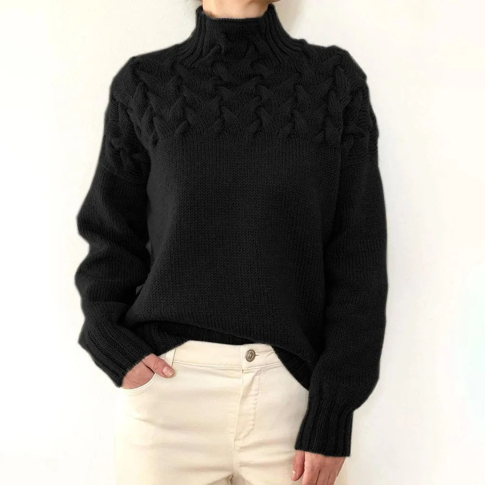 Pull Ample Femme – Maille Torsadée et Col Roulé