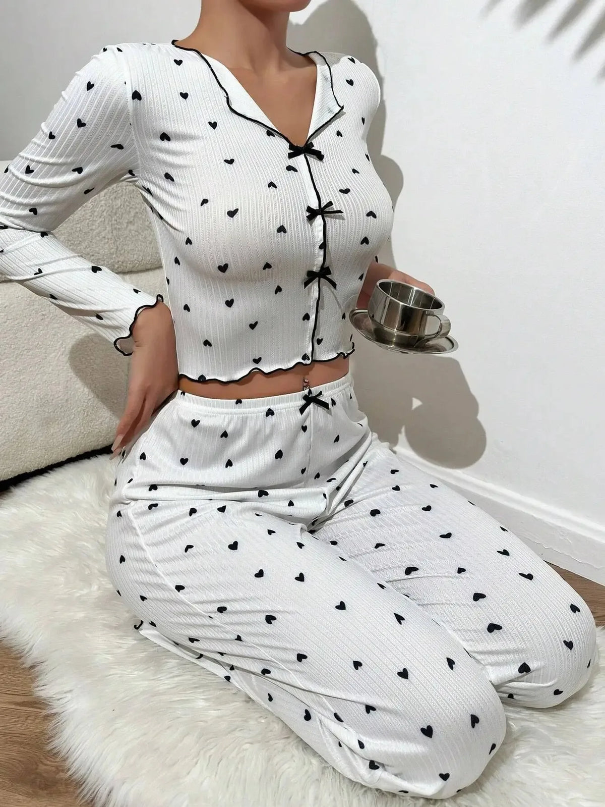 Pyjama Fleuri Femme – Haut Manches Longues et Pantalon