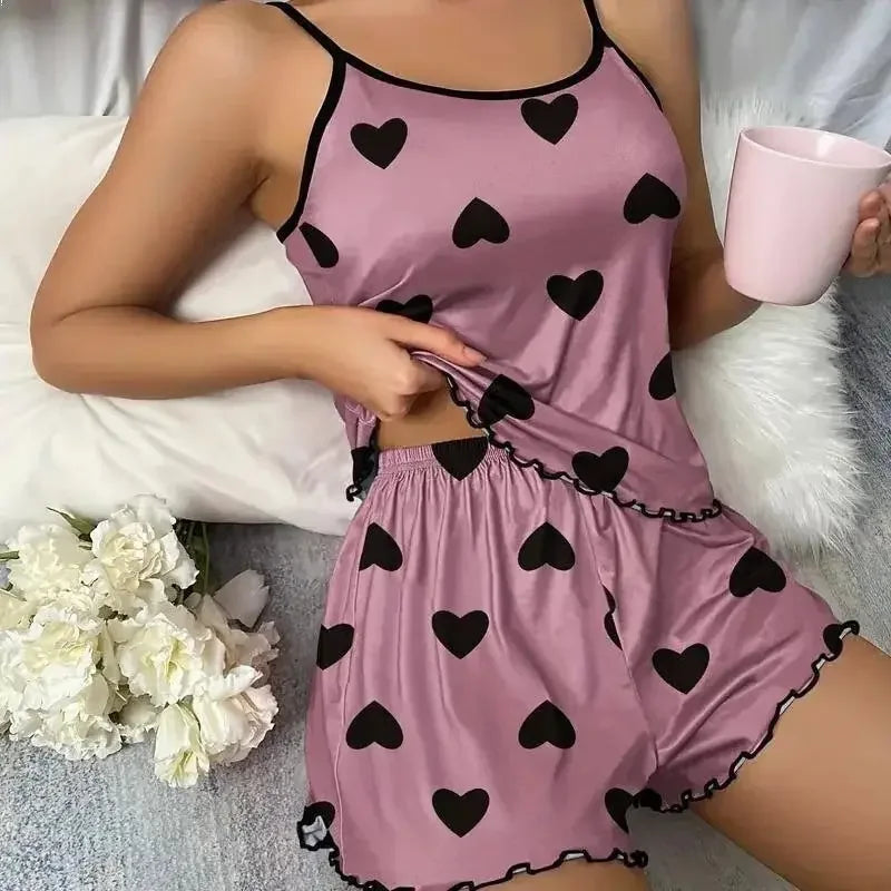 Pyjama d’Été 2 Pièces Femme – Sans Manches et Imprimé