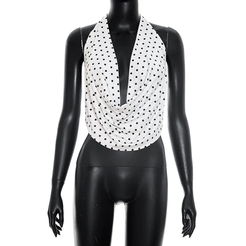 Débardeur à Pois Femme – Col Halter et Dos Nu