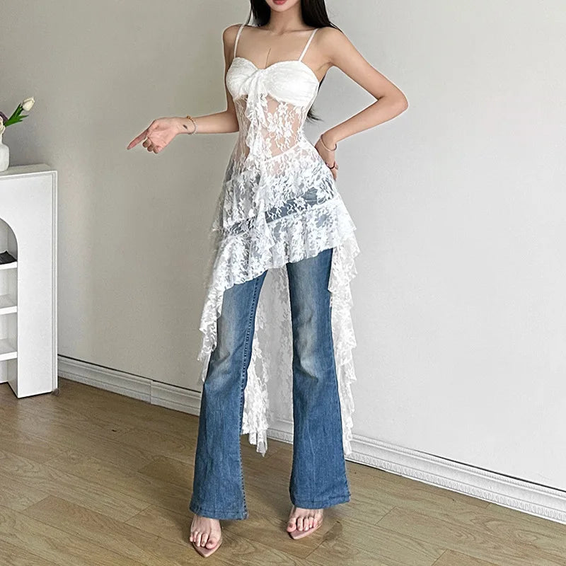 Robe Longue Asymétrique Femme – Dentelle