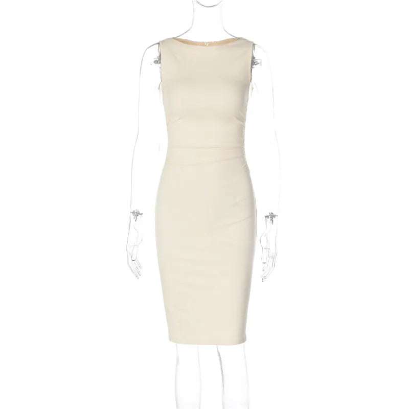 Robe Fourreau Femme Unie Sans Manches