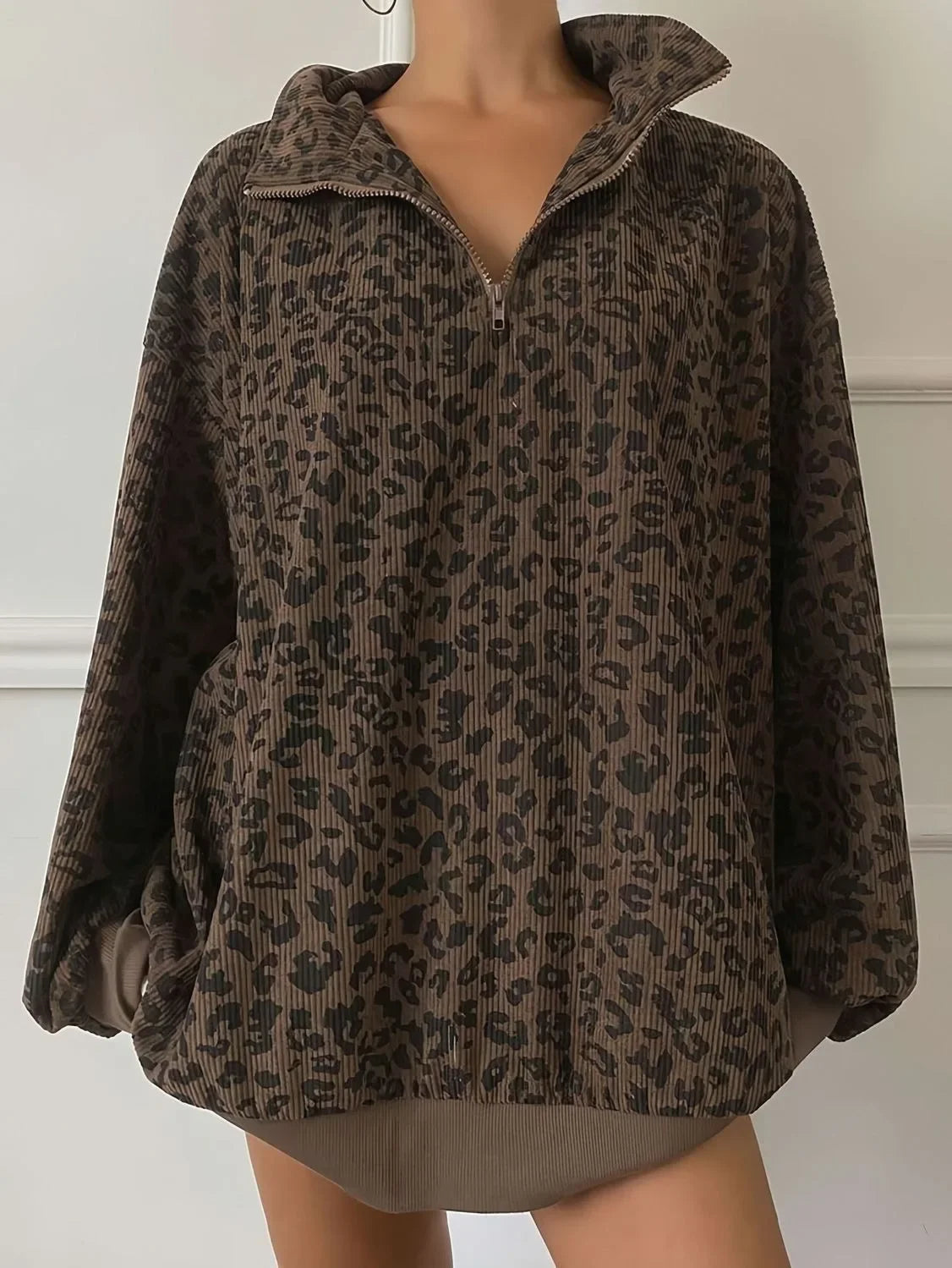 Sweat Léopard Vintage Femme – Col Demi-Zip