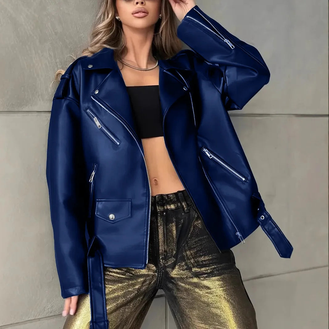 Veste Courte Femme – Similicuir et Ceinture