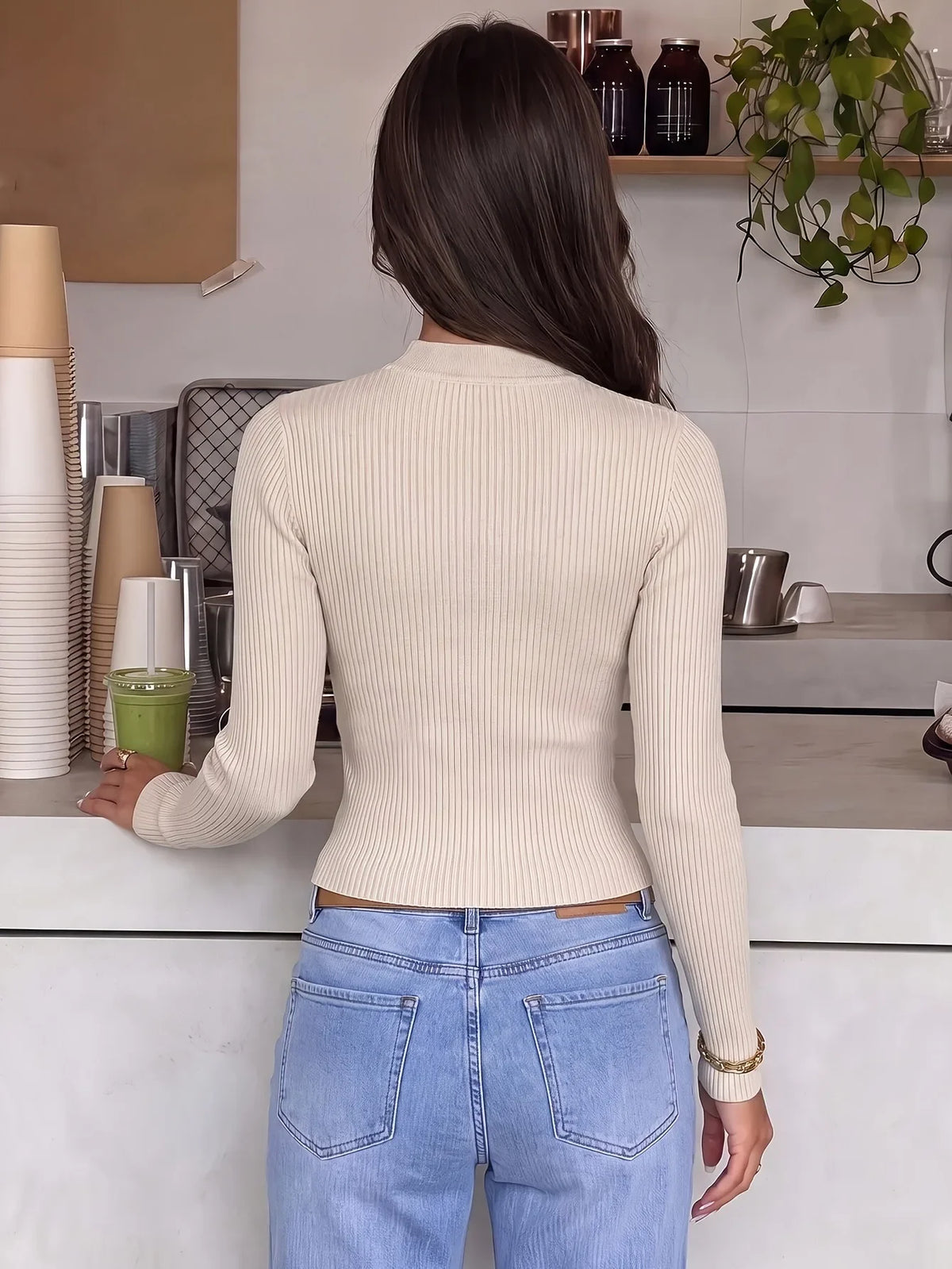 Pull à Col Montant Femme – Boutons Style Chinois