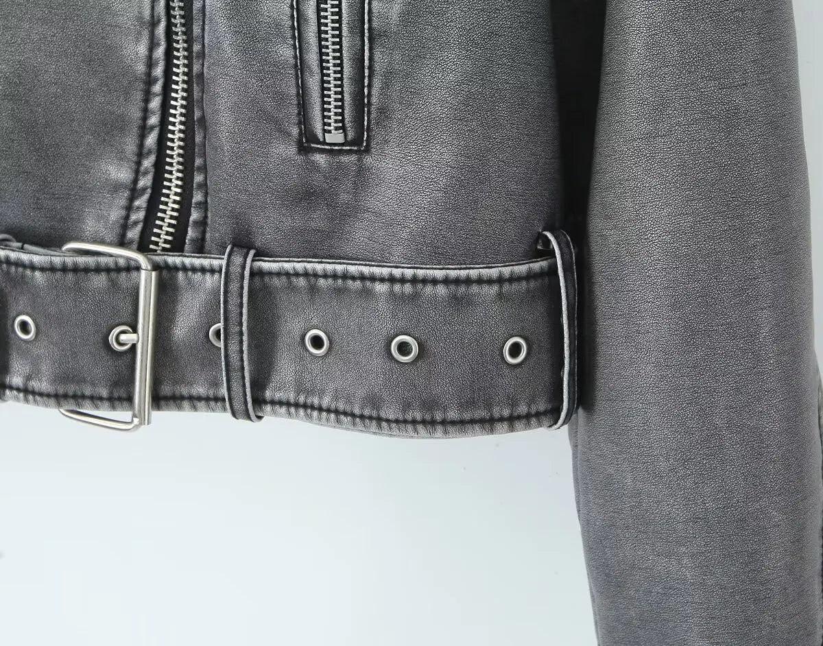 Veste Similicuir Femme – Revers et Fermeture Zippée