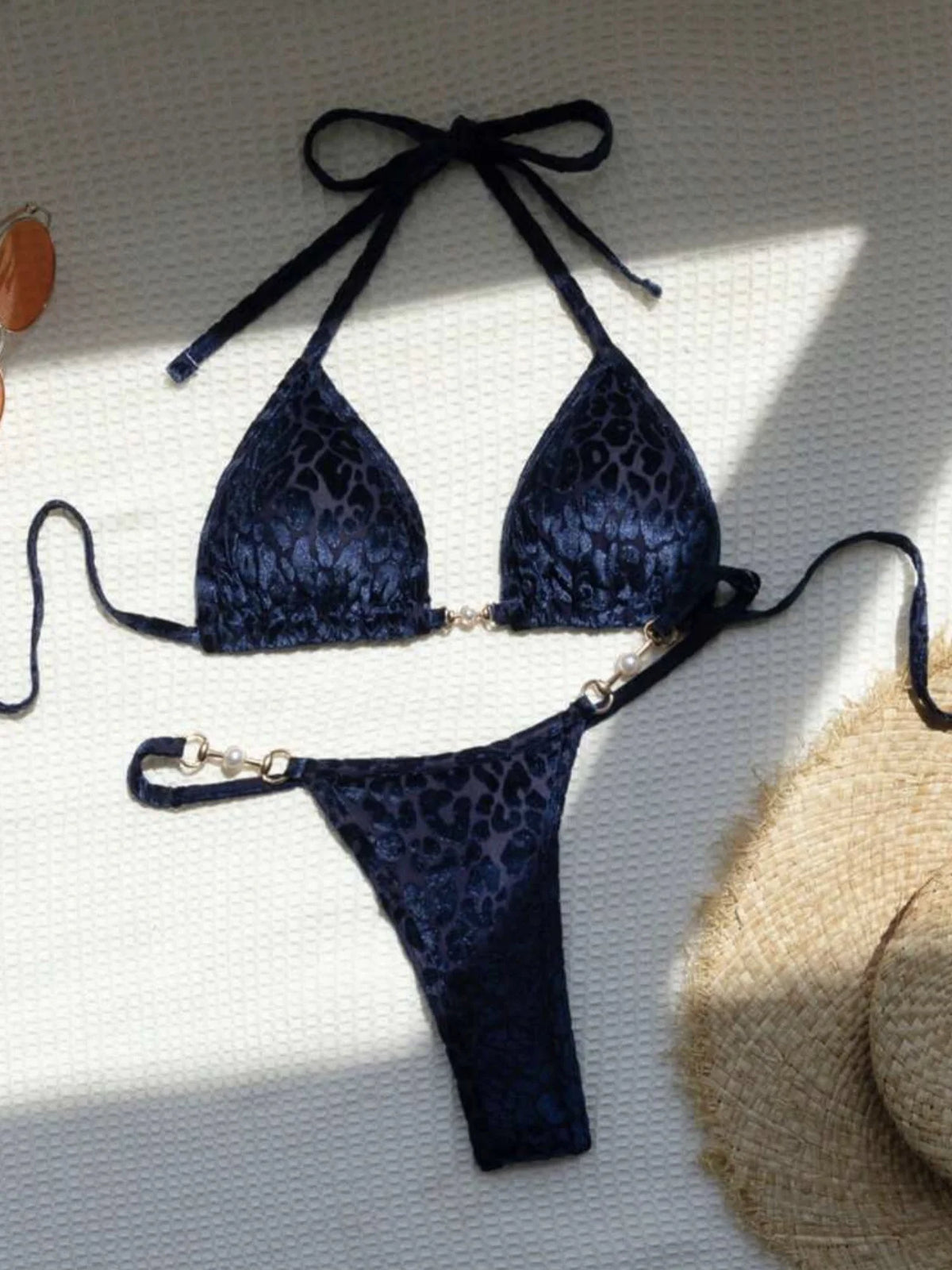 Maillot de Bain 2 Pièces Femme – Effet Cuir PU, Push-Up et String
