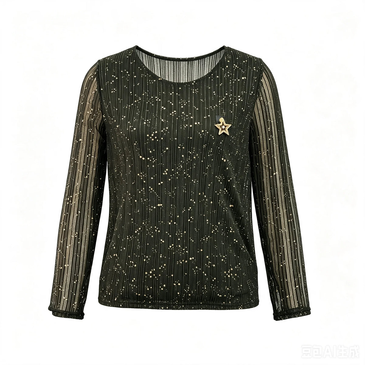 Chemisier Transparent Femme – Col Rond et Broche Étoile