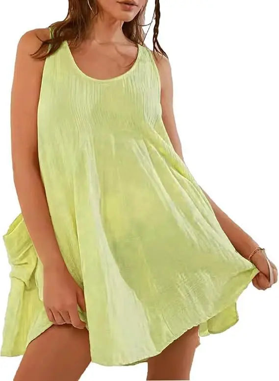 Robe Courte Ample Femme – Unie et Sans Manches