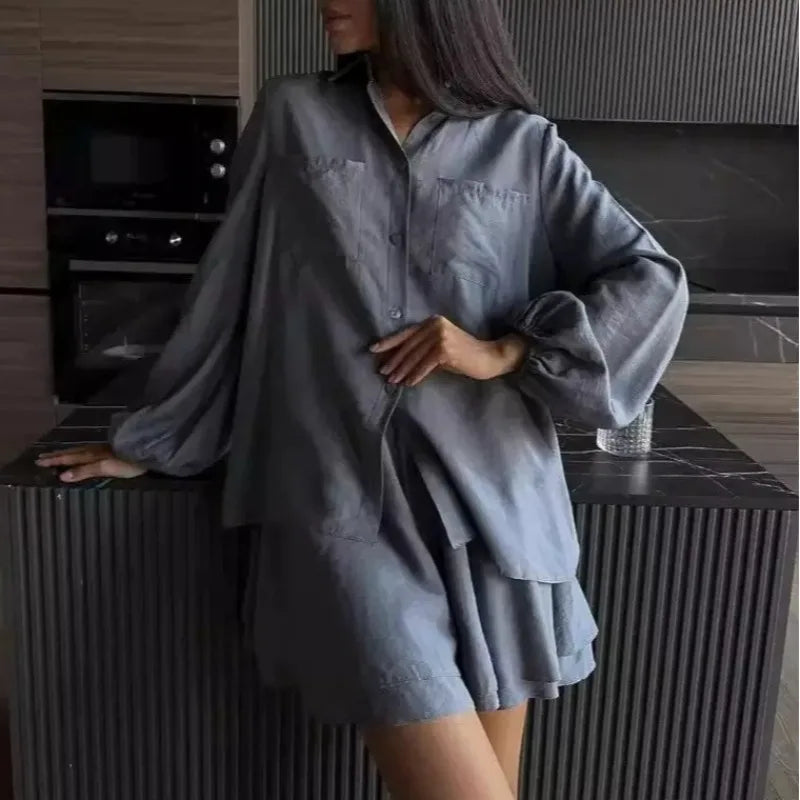Ensemble 2 Pièces Femme – Chemise Blanche et Short Ample