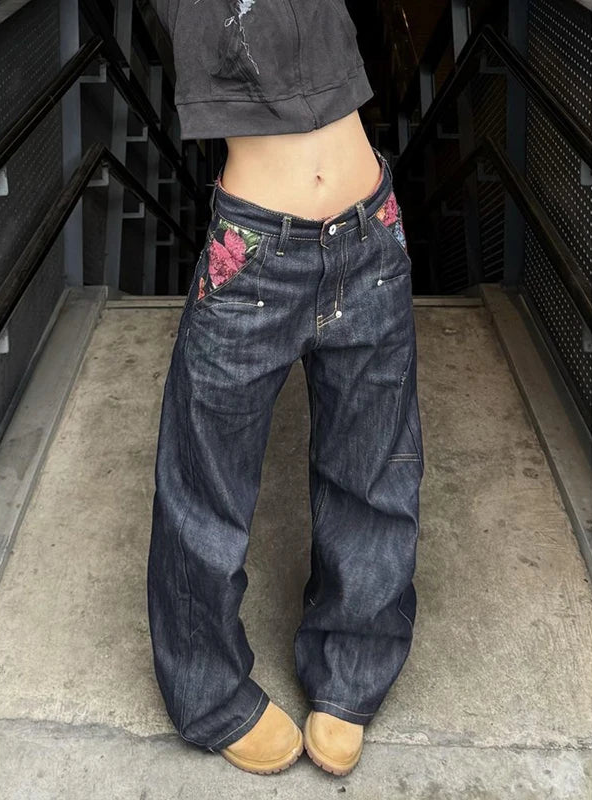 Jean Cargo Baggy Femme – Denim Bleu Rétro Japonais