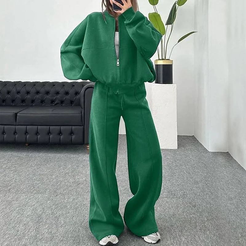 Ensemble Sportswear Femme – Cardigan Court Zippé et Pantalon