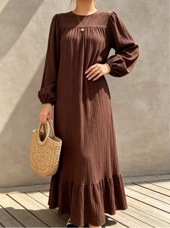 Robe Longue Fluide Femme – Effet Froissé Élégant