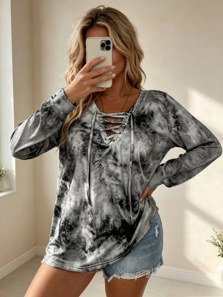 T-shirt Tie-Dye Femme – Manches Longues et Laçage