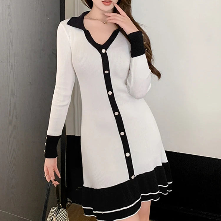 Robe Fourreau en Maille Femme – Détails Volants