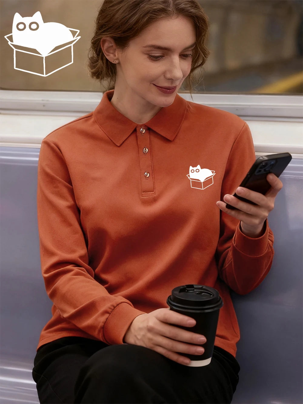 Chemise-Polo Femme – Imprimé Chat Noir