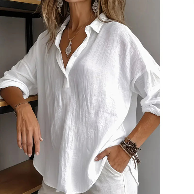 Chemise Femme – Coton-Lin, Boutons et Manches 3/4