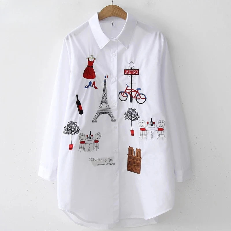 Chemisier Blanc Femme – Broderie Tour Eiffel