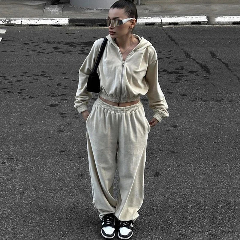 Ensemble 2 Pièces Femme – Cardigan à Capuche et Pantalon