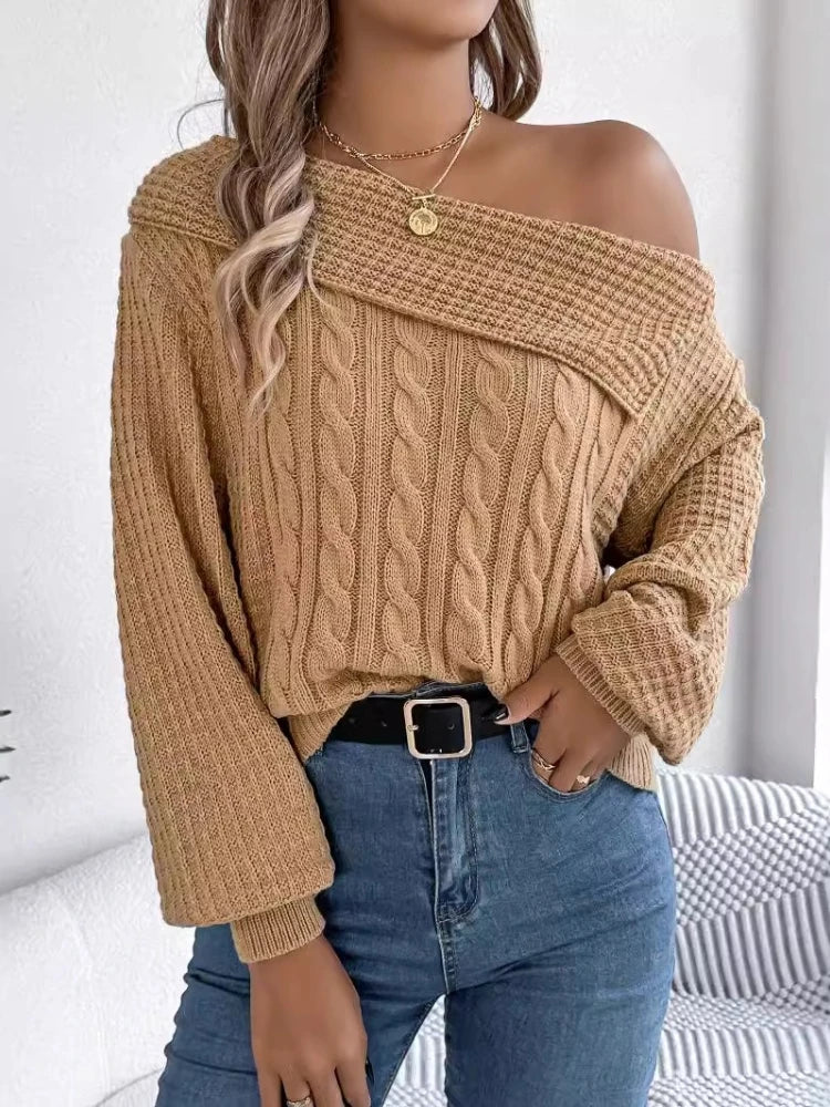 Pull Torsadé Femme – Épaules Dénudées Élégantes
