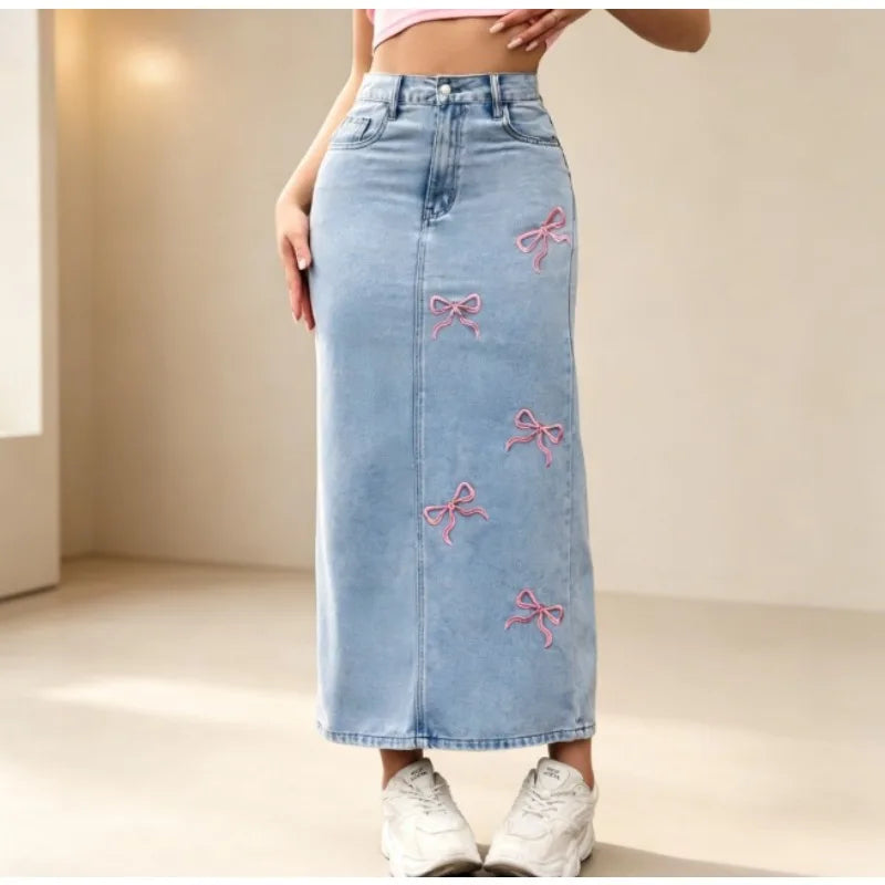 Jupe en Jean Femme – Nœud et Perles