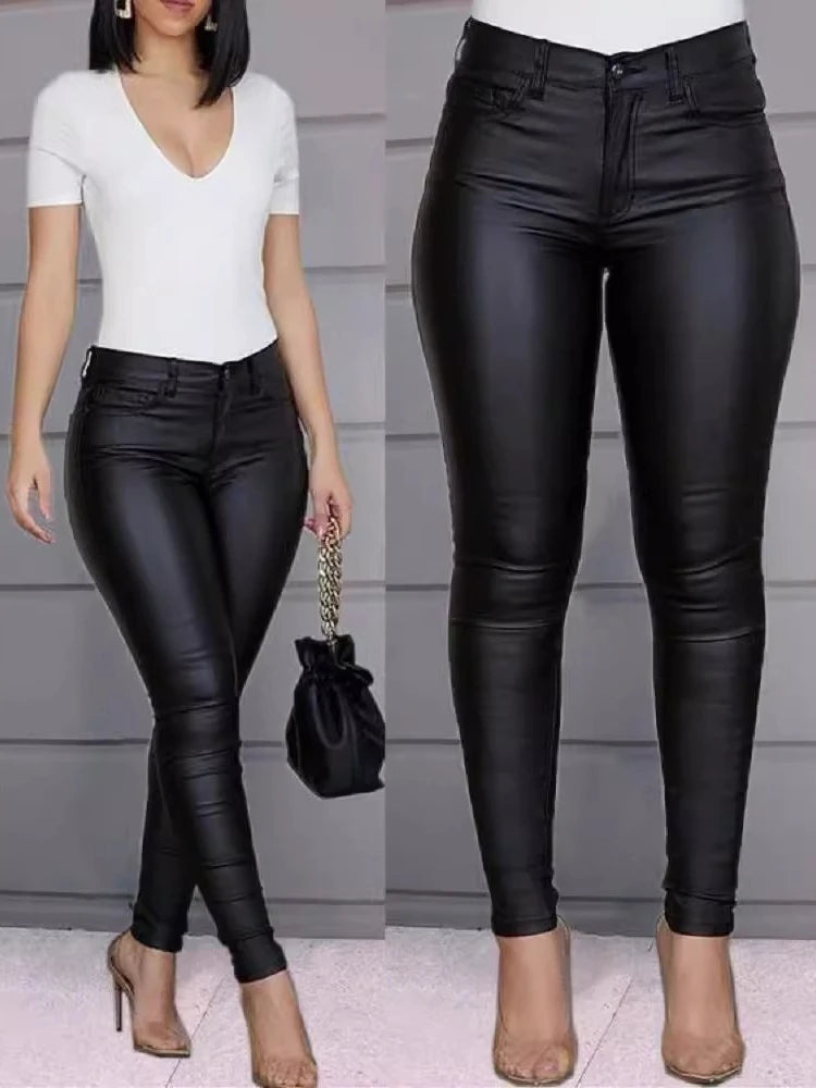 Pantalon Similicuir Femme – Taille Haute Extensible